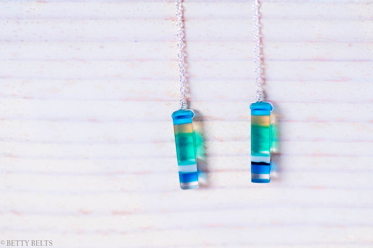 > Surf Style ~ Upcycled Surfite (Surfboard Resin) Threader Earrings (Sterling Silver .925)