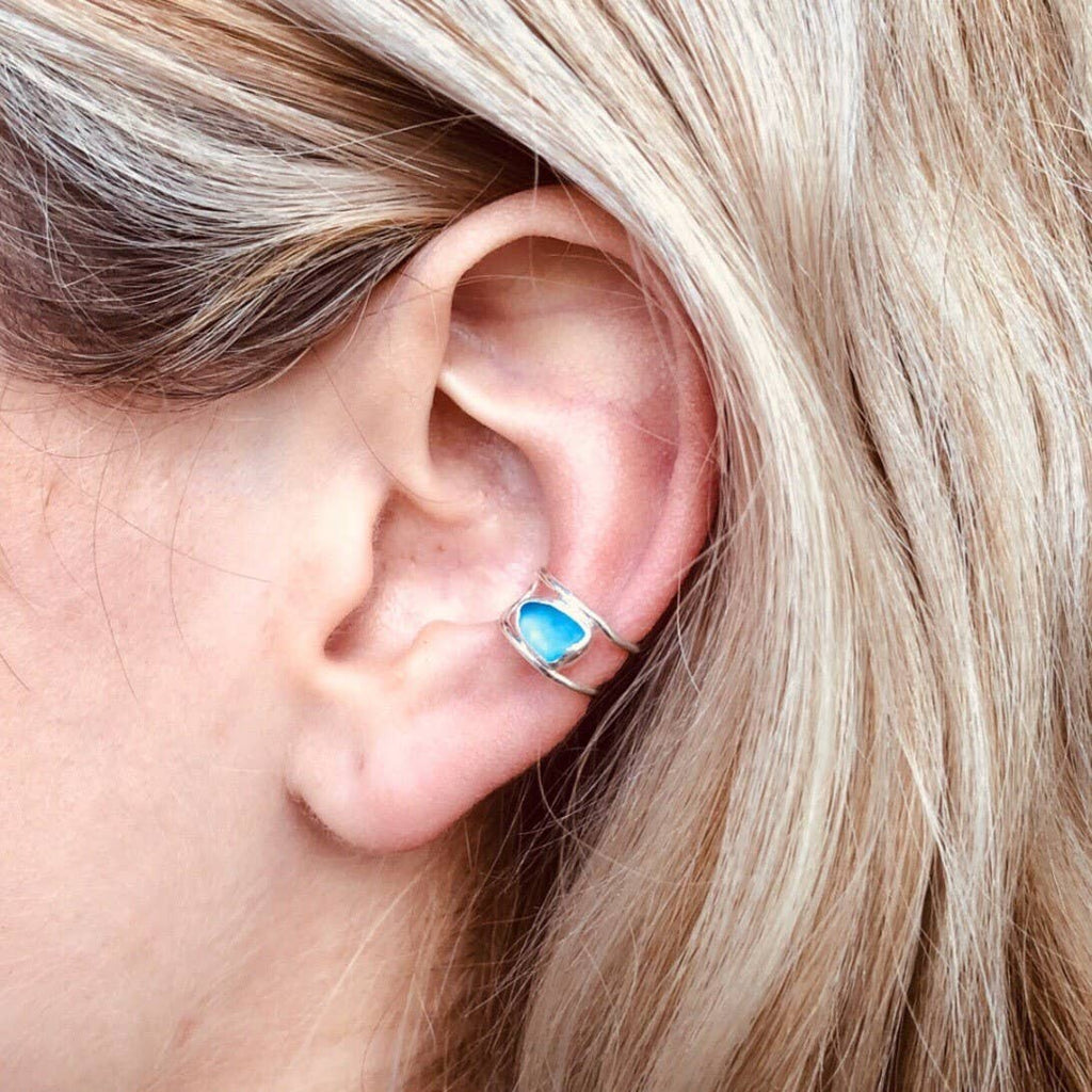Upcycled Sea Glass ~ Light Sea Foam ~ Ear Cuff (Sterling Silver .925)