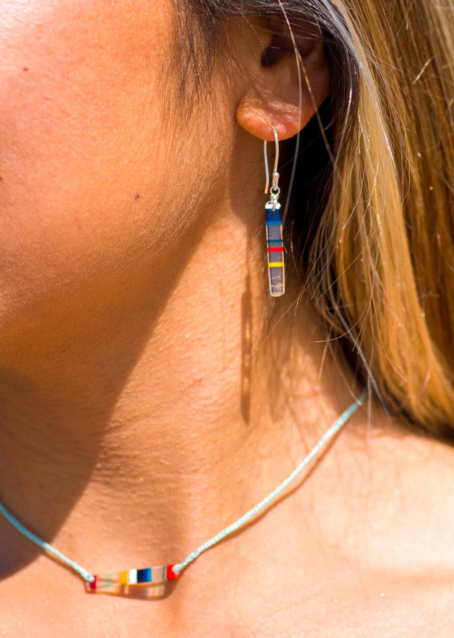 Surf Style ~ Upcycled Surfite (Surfboard Resin) Dangle Earrings (Sterling Silver .925)