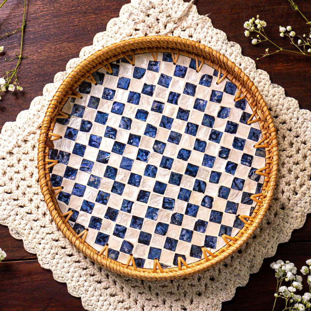 > Mother of Pearl & Rattan Tray ~ Cascade, Ripple or Drift Style Choice (30cm)
