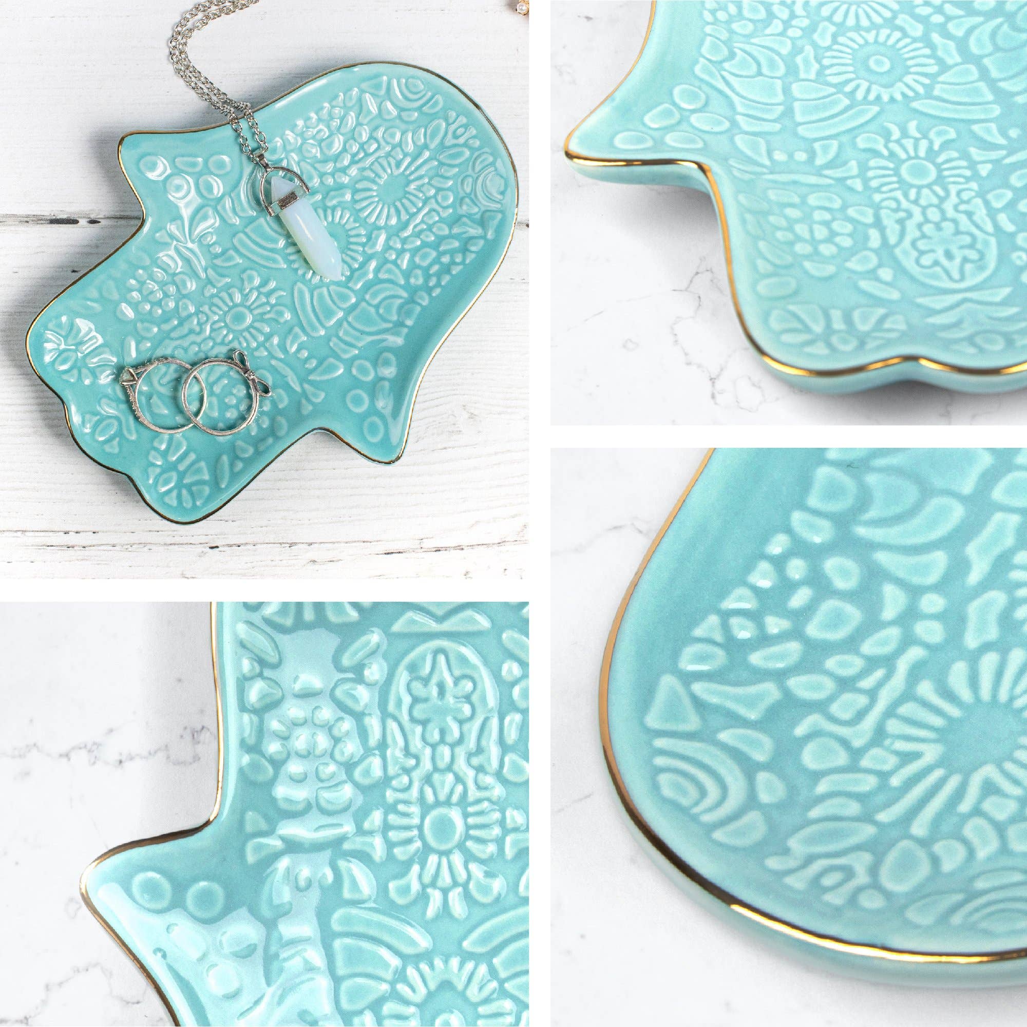 🪬 Hamsa or Om Shape ~ Ceramic Jewellery Dish
