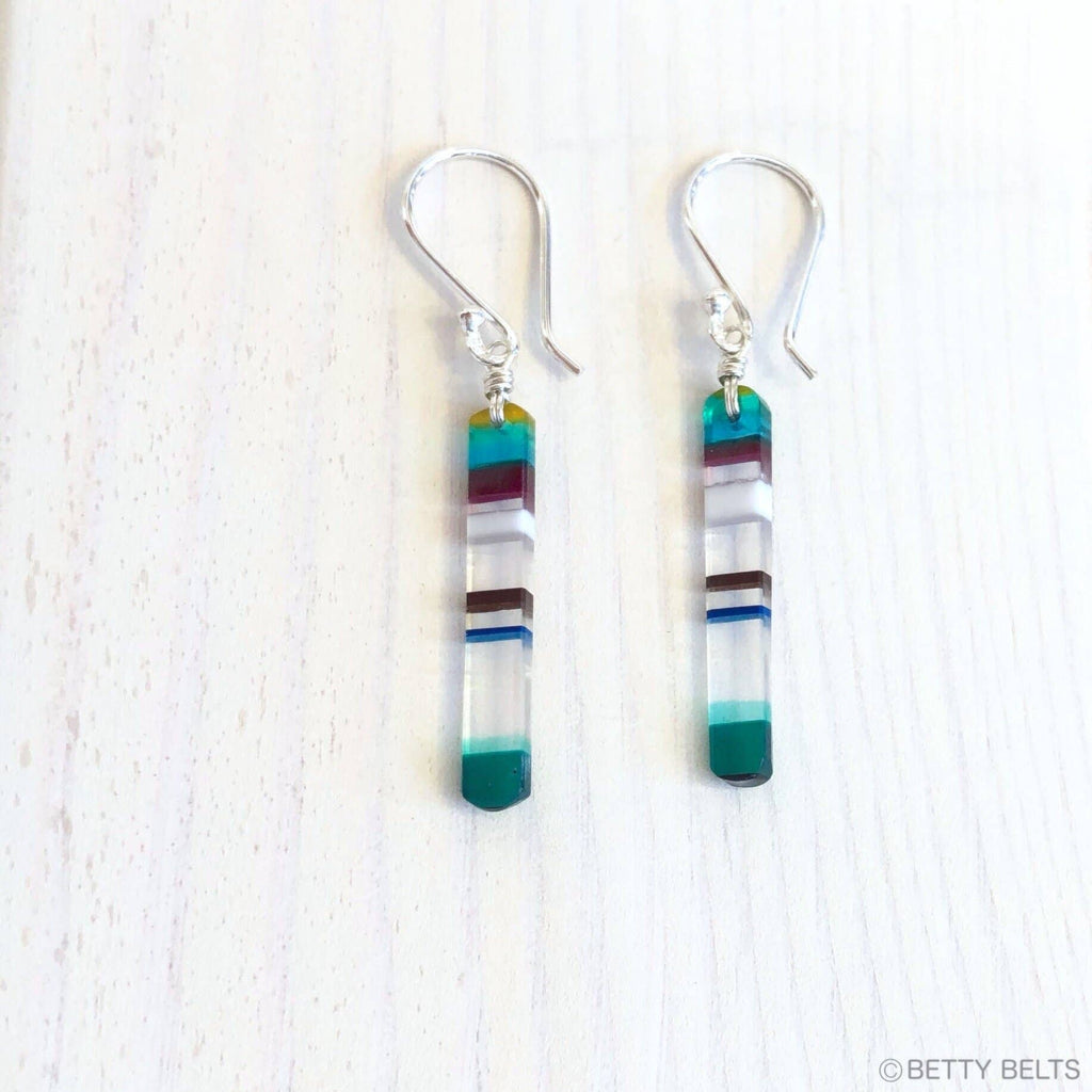 Surf Style ~ Upcycled Surfite (Surfboard Resin) Dangle Earrings (Sterling Silver .925)