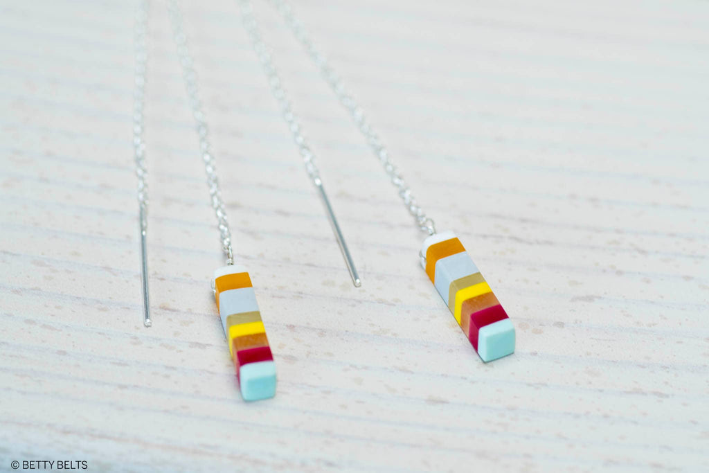 > Surf Style ~ Upcycled Surfite (Surfboard Resin) Threader Earrings (Sterling Silver .925)