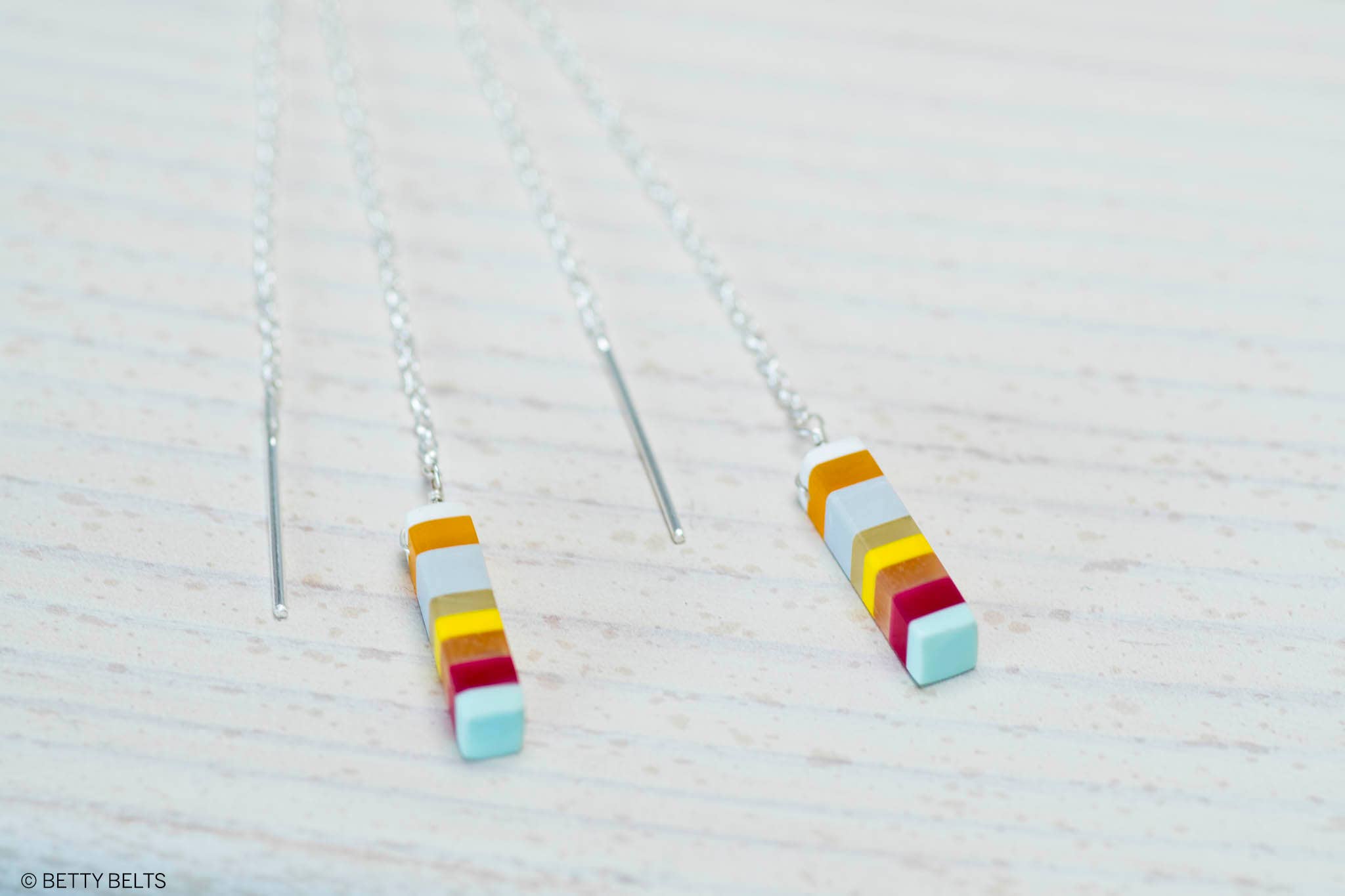 > Surf Style ~ Upcycled Surfite (Surfboard Resin) Threader Earrings (Sterling Silver .925)