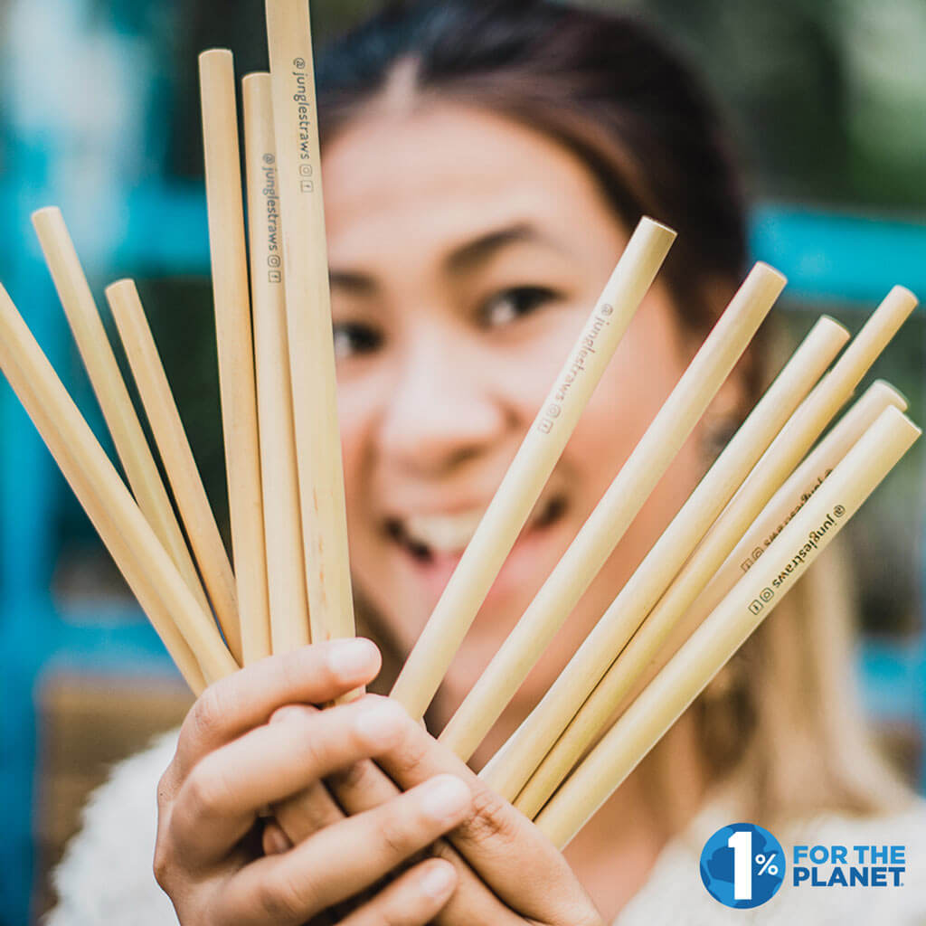 Jungle Straws: Reusable Bamboo Drinking Straws ~ Natural Hessian Carry Case (Set of 12)