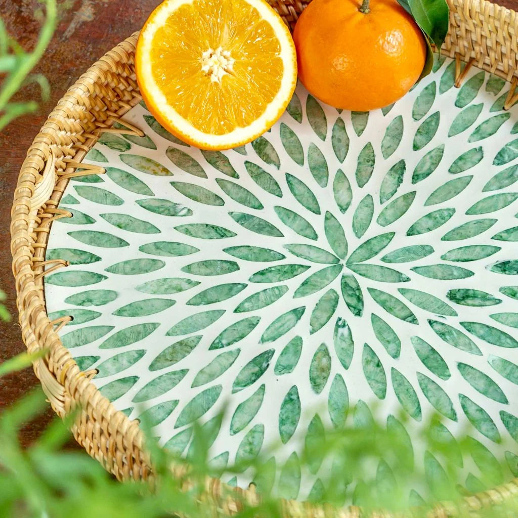 > Mother of Pearl & Rattan Tray ~ Cascade, Ripple, Everglade or Drift Style Choice (30cm)