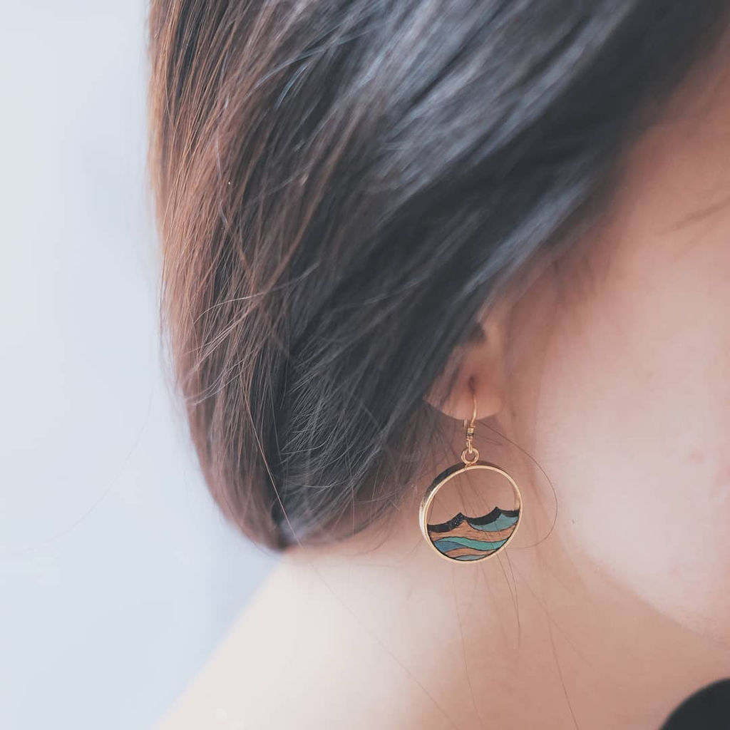 Ocean Eco-friendly ~ Recycled Wood Gold Earrings
