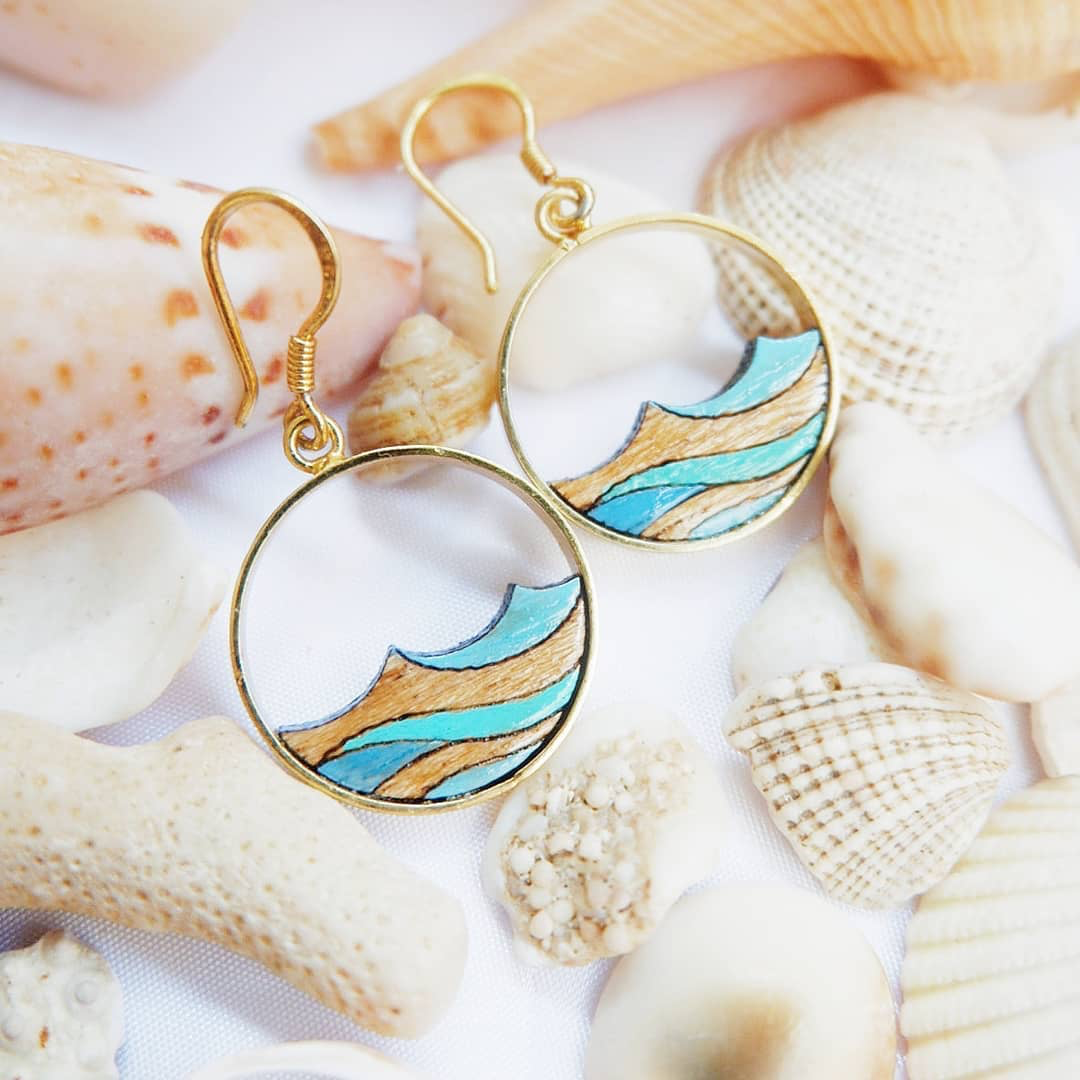 Ocean Eco-friendly ~ Recycled Wood Gold Earrings
