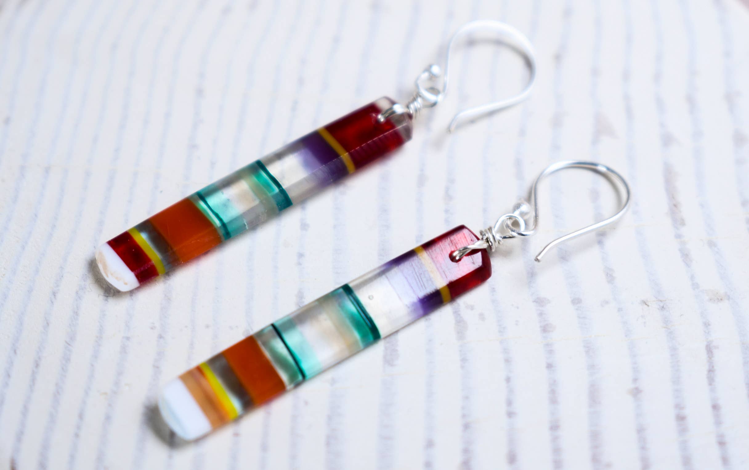 Surf Style ~ Upcycled Surfite (Surfboard Resin) Dangle Earrings (Sterling Silver .925)