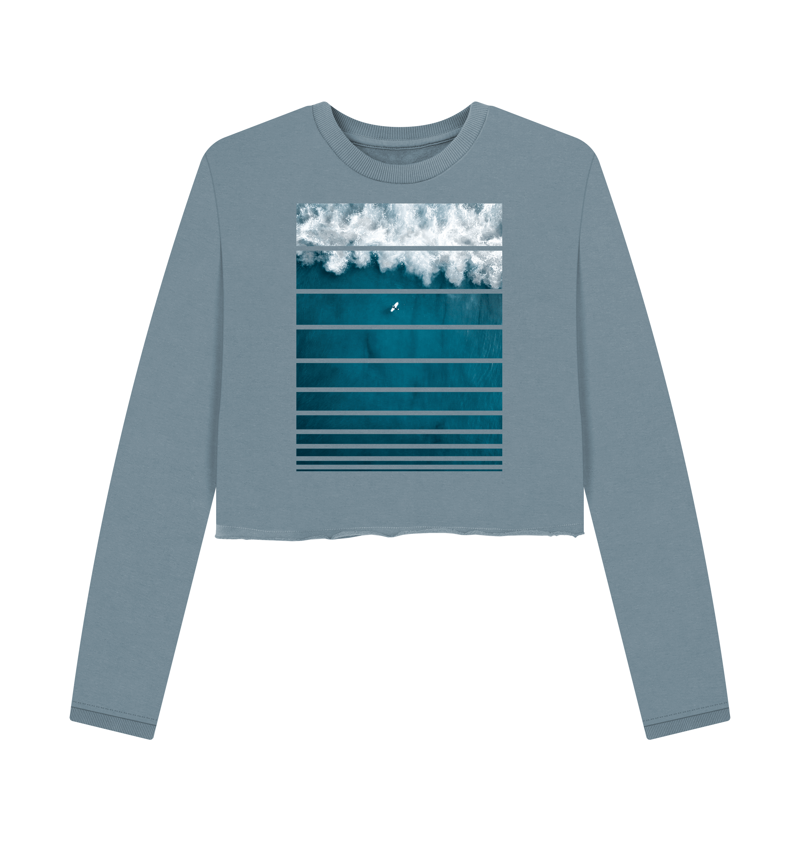 Stone Blue Printed Boxy Jumpers Front