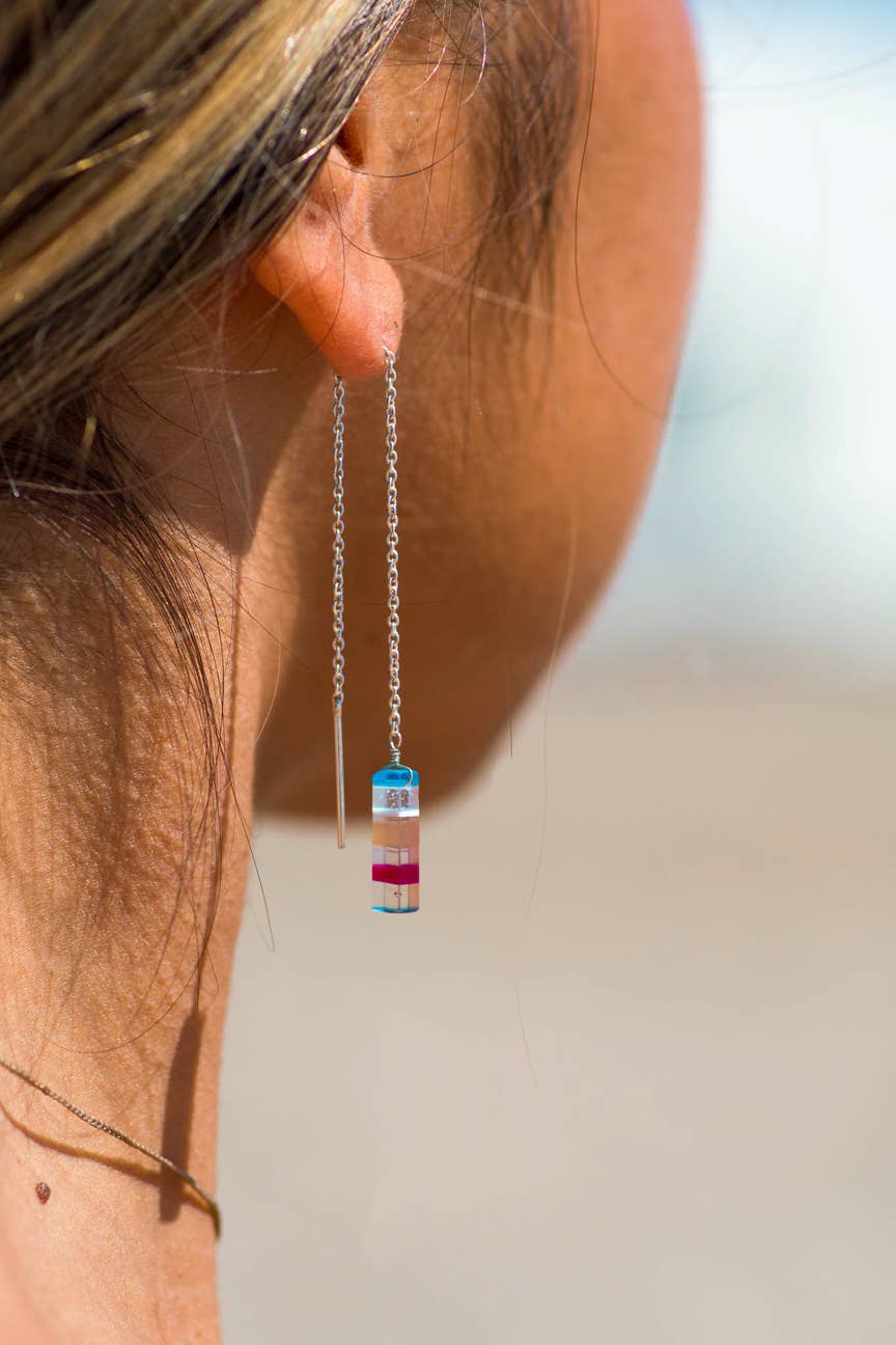 > Surf Style ~ Upcycled Surfite (Surfboard Resin) Threader Earrings (Sterling Silver .925)