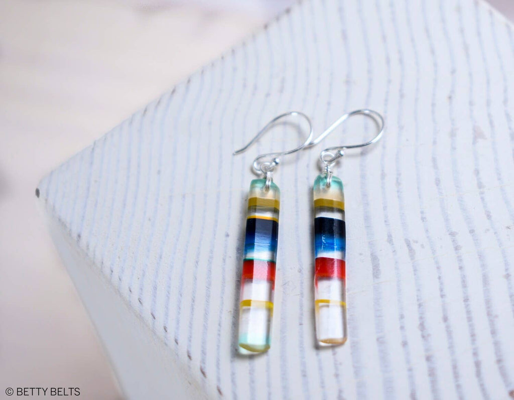 Surf Style ~ Upcycled Surfite (Surfboard Resin) Dangle Earrings (Sterling Silver .925)