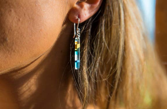 Surf Style ~ Upcycled Surfite (Surfboard Resin) Dangle Earrings (Sterling Silver .925)