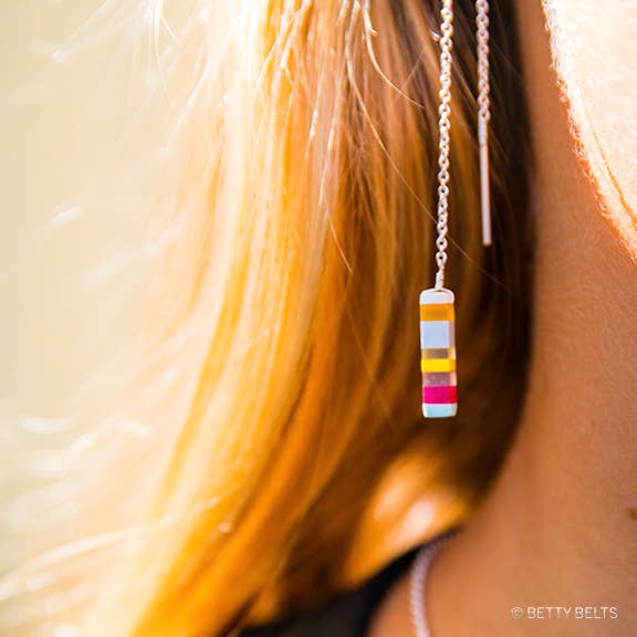 > Surf Style ~ Upcycled Surfite (Surfboard Resin) Threader Earrings (Sterling Silver .925)