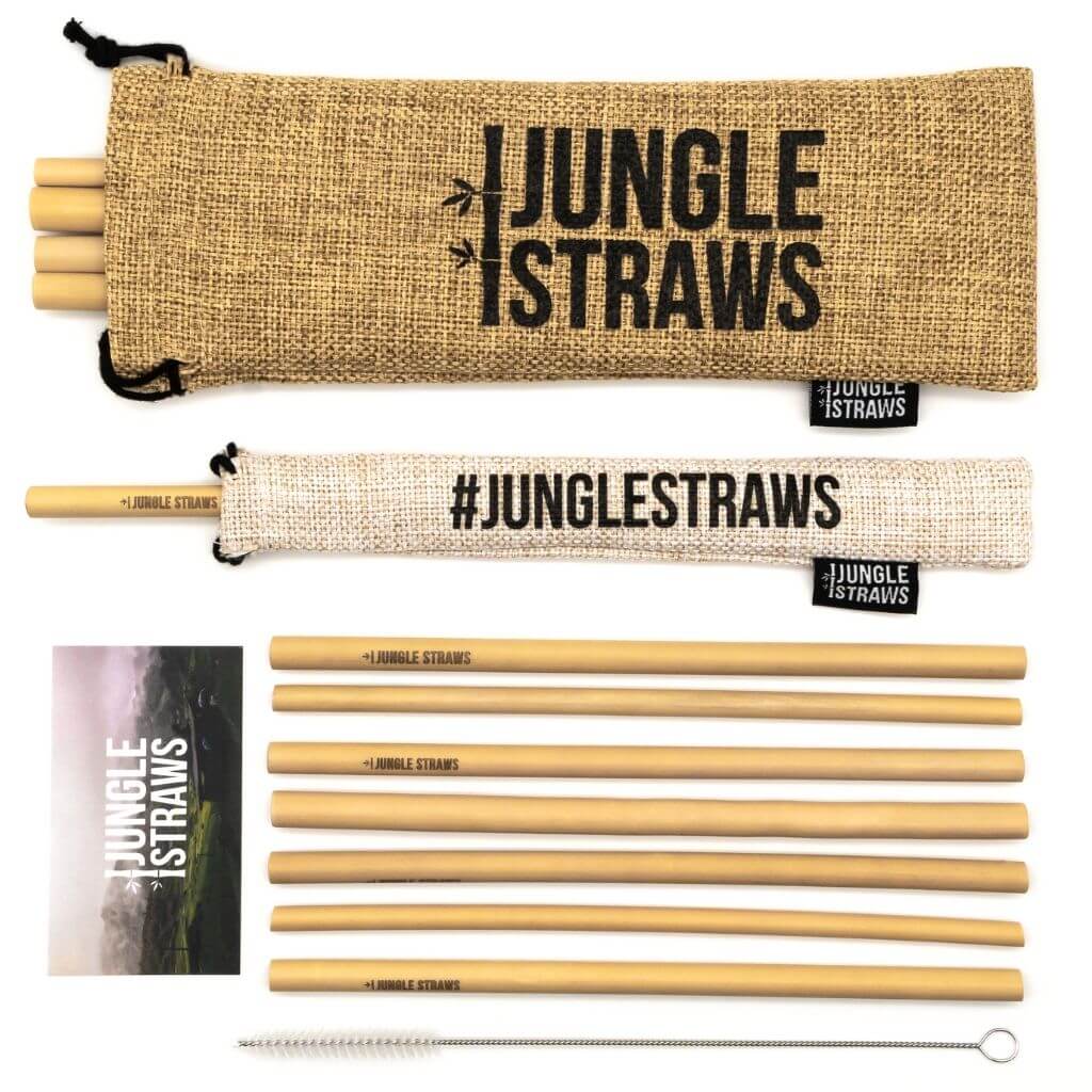 Jungle Straws: Reusable Bamboo Drinking Straws ~ Natural Hessian Carry Case (Set of 12)